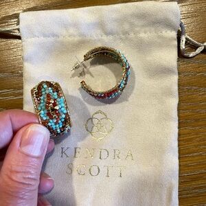 Kendra Scott Beaded Hoop Earrings in Turquoise, Red & Gold